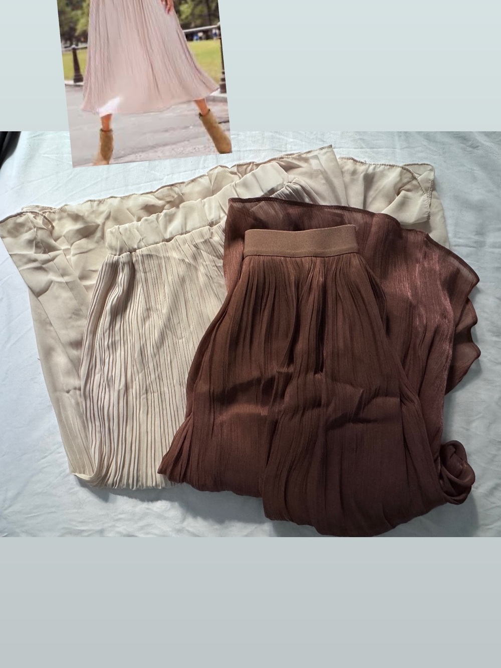 2pcs Pleated Midi Skirt — Cream and Brown